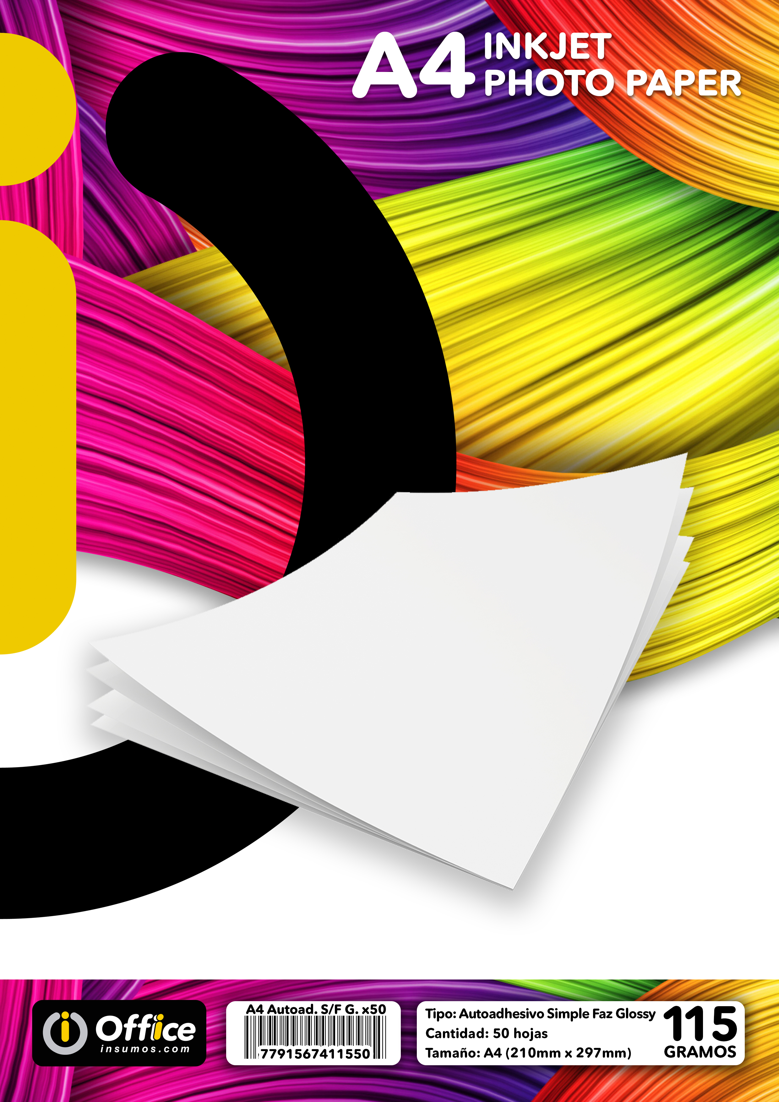 PAPEL A4 GLOSSY AUTOADHESIVO 115GR X  50  (32 X BOX) HOJAS OFFICE PAPEL FOTO FOTOGRAFICO